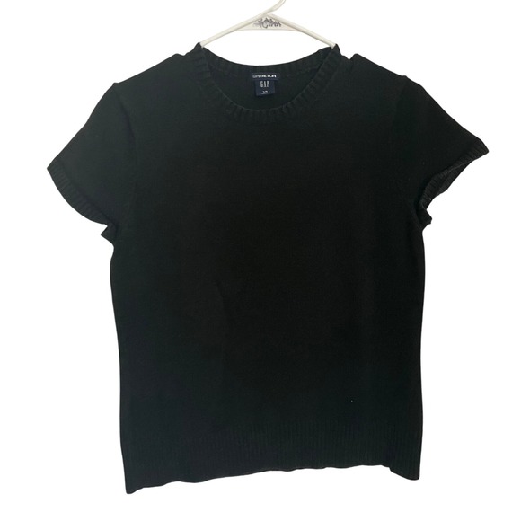 GAP Sweaters - Vintage GAP Stretch Women's Black Knit Short Sleeve Sweater Top Crew Neck Large